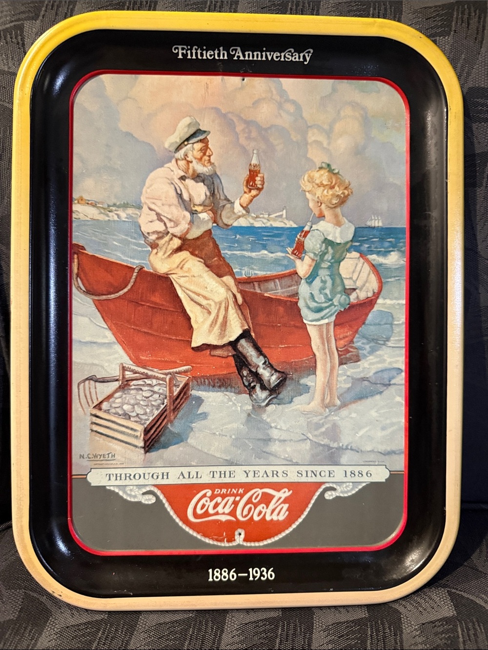 VTG Coca-Cola Red Boat Scene Tray 50TH ANNIVERSARY